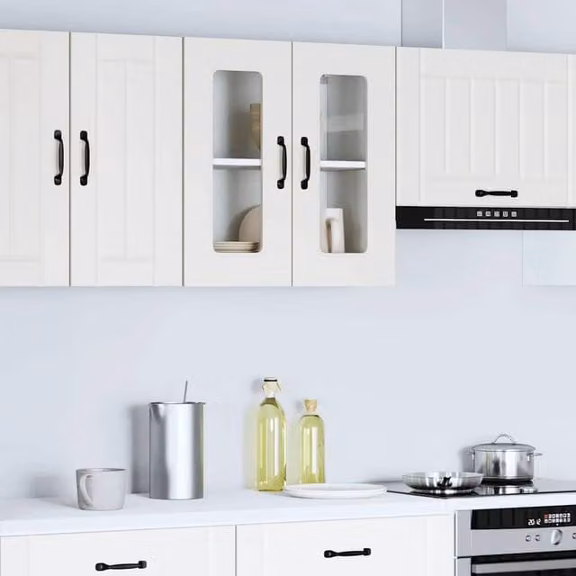 Berkfield Home Kalmar White Wall Mounted Kitchen Cabinet with Glass Doors and Internal Shelves, W/D/H: 60 x 31 x 60 cm