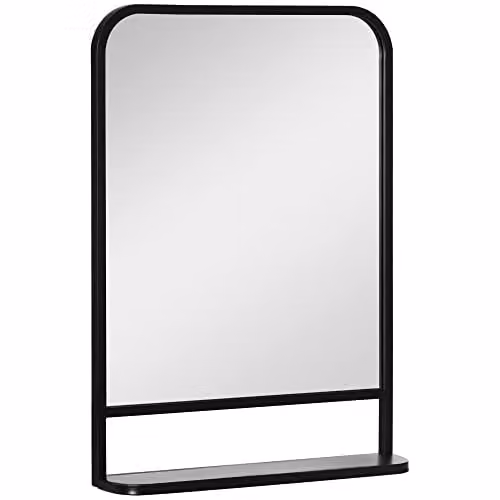 HOMCOM Modern Square Wall Mirror with Storage Shelf, Black, W: 70 cm, H: 50 cm