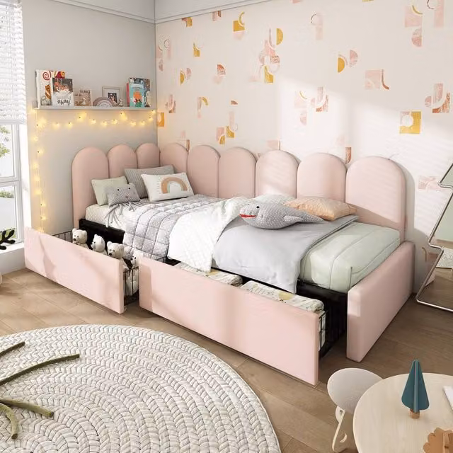 Rolipo Pink Velvet Daybed with Drawers, 3ft Single Sofa Bed, W/D/H: 90 x 190 x 76 cm – 1