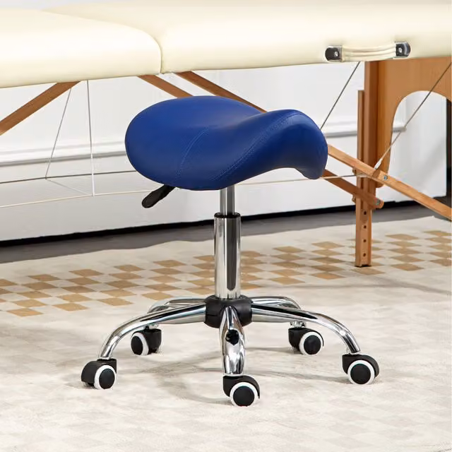 HOMCOM Blue PU Leather Saddle Stool with Moulded Padded Seat and Castors
