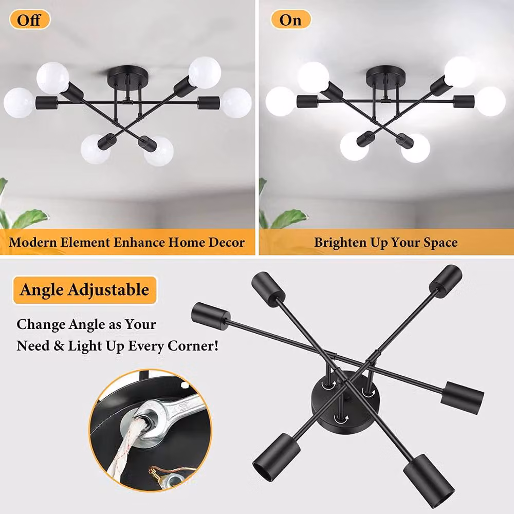 Goeco Sputnik 6-Arm Ceiling Chandelier in Black and Gold, Diameter: 52 cm – 3
