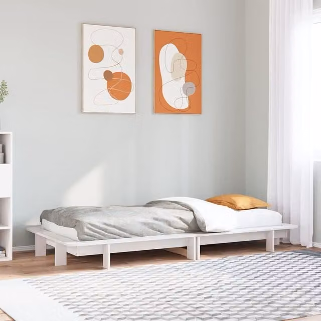 Berkfield Home Single Solid Wood Pine Bed Frame in White, W/D/H: 90 x 190 cm