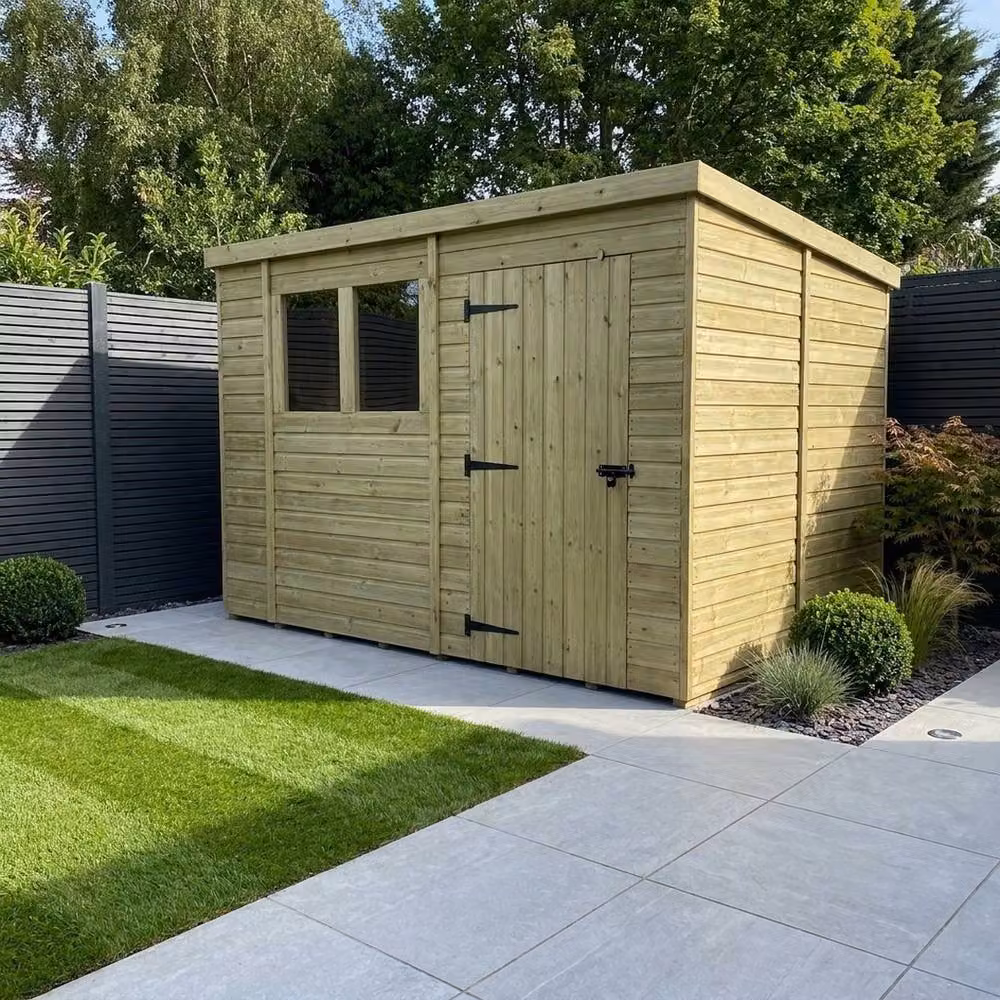 Buttercup Farm Brown Timber Pent Garden Shed with Single Door and Windows, W: 400 cm, D: 274 cm, H: 210 cm – 2