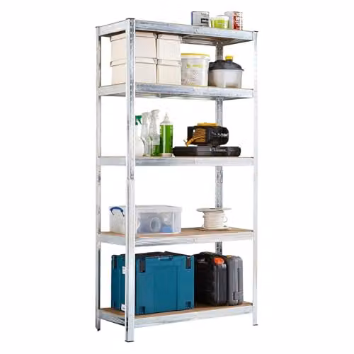 Neo 5 Tier Silver Metal and MDF Freestanding Shelving Unit with Adjustable Shelves, H x W x D: 180 x 90 x 40 cm – 4