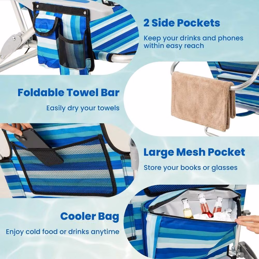 Kelvenix Set of 2 Blue Heavy-Duty Outdoor Lounge Recliner Folding Beach Chairs with Textilene Fabric and Powder Coated Aluminium Frame – 2
