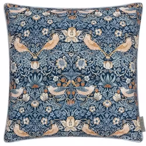 Morris&Co. Strawberry Thief Outdoor Cushion in Blue, W/D/H: 50 x 50 x 50 cm