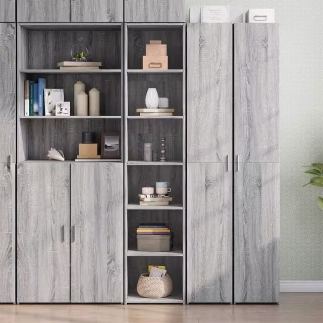 Berkfield Home Grey Sonoma Highboard with Hinged Doors and Internal Shelves, W/D/H: 40 x 41 x 185 cm