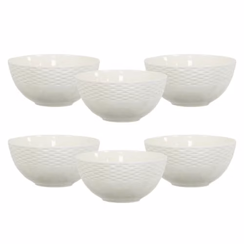 Simpa 6-Piece White Porcelain Vintage Bowl Set, Diameter: 15 cm