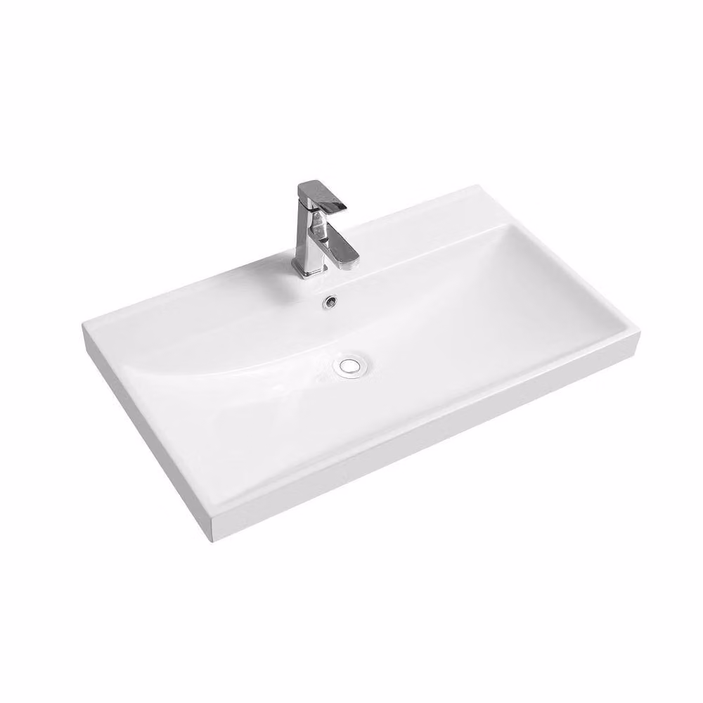 Limoge 5409 White Ceramic Rectangular Inset Bathroom Basin, W: 80 cm, D: 46 cm, H: 16.5 cm – 2