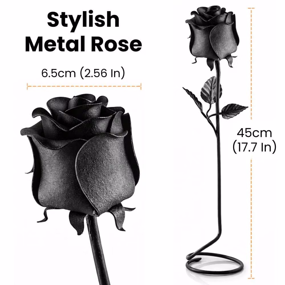 Novecrafto Forged Black Iron Rose with Stand – 2