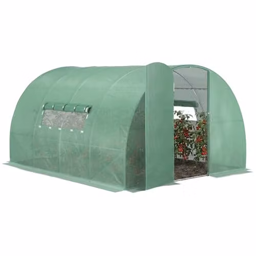 Outsunny Green Walk-in Polytunnel Greenhouse with Hinged Mesh Windows and Galvanised Steel Frame, W: 300 cm, D: 300 cm, H: 200 cm
