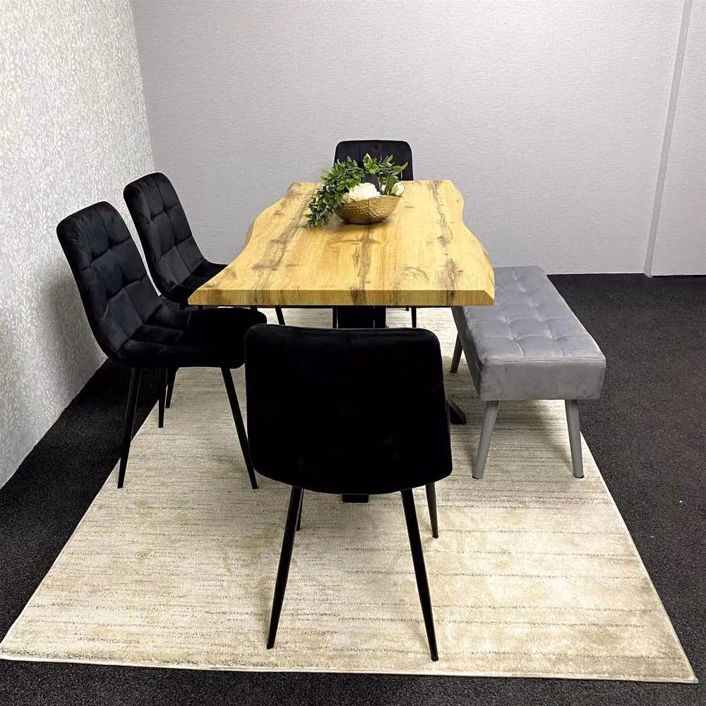 KOSY KOALA Modern Rectangular Dining Set with Velvet Chairs and Reinforced Wooden Benches in Brown, Black or Grey – 2