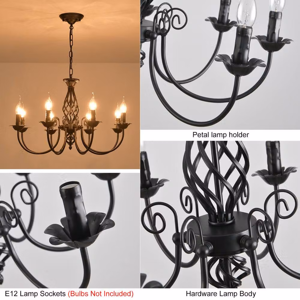 NIVOR 8-Light Rustic Chandelier, Adjustable Vintage Pendant Light in Black – 4