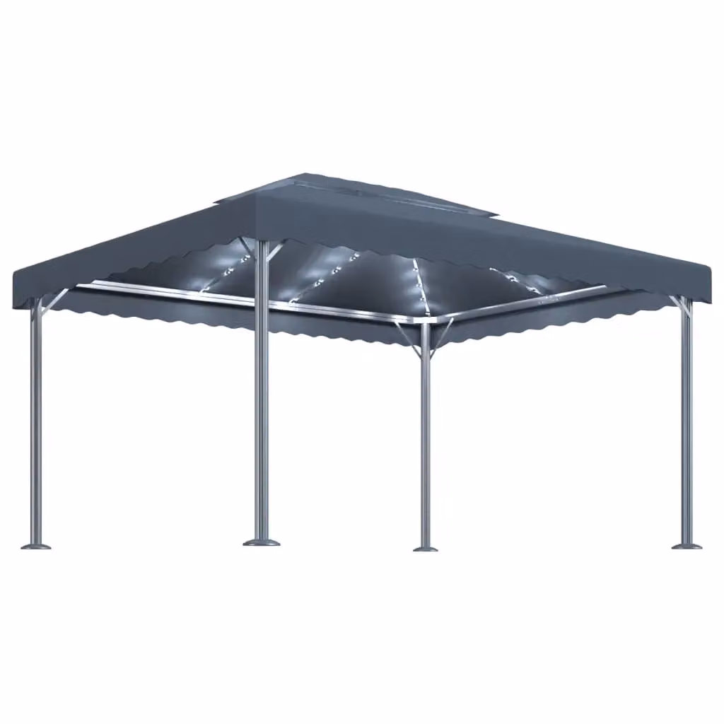 Berkfield Home Anthracite Aluminium Gazebo with LED String Lights, W/D: 400 x 300 cm – 2