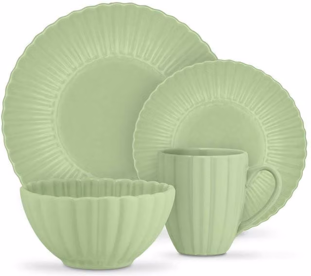 Swan 16 Piece Green Stoneware Dinner Service Set