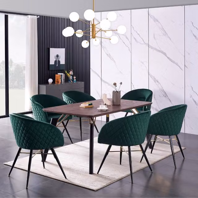 Life Interiors Vittorio Toga LUX 7 Piece Dining Set with Rectangular Table and 6 Chairs in Green, Black and Gold