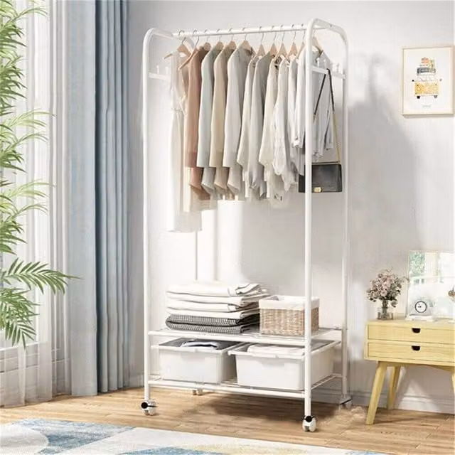 KORVIXA Slim Metal Clothes Rail Garment Rack in White, W/D/H: 150 x 60 x 60 cm
