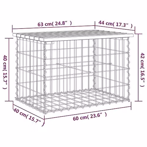 vidaXL Gabion Design Garden Bench in Brown Solid Pine Wood, W/D/H: 63 x 44 x 42 cm – 2
