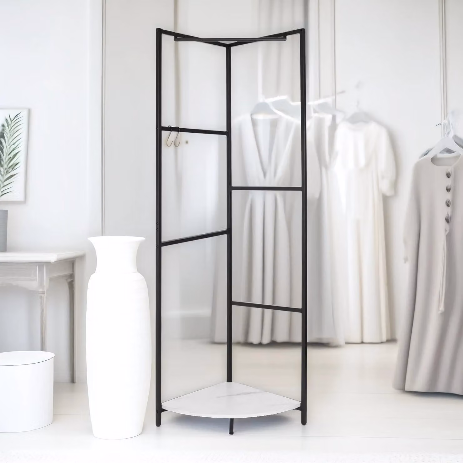Pirlo Plush Heavy Duty Metal Coat Stand with Shelf in Black, H 171 cm x W 62 cm x D 10 cm – 2
