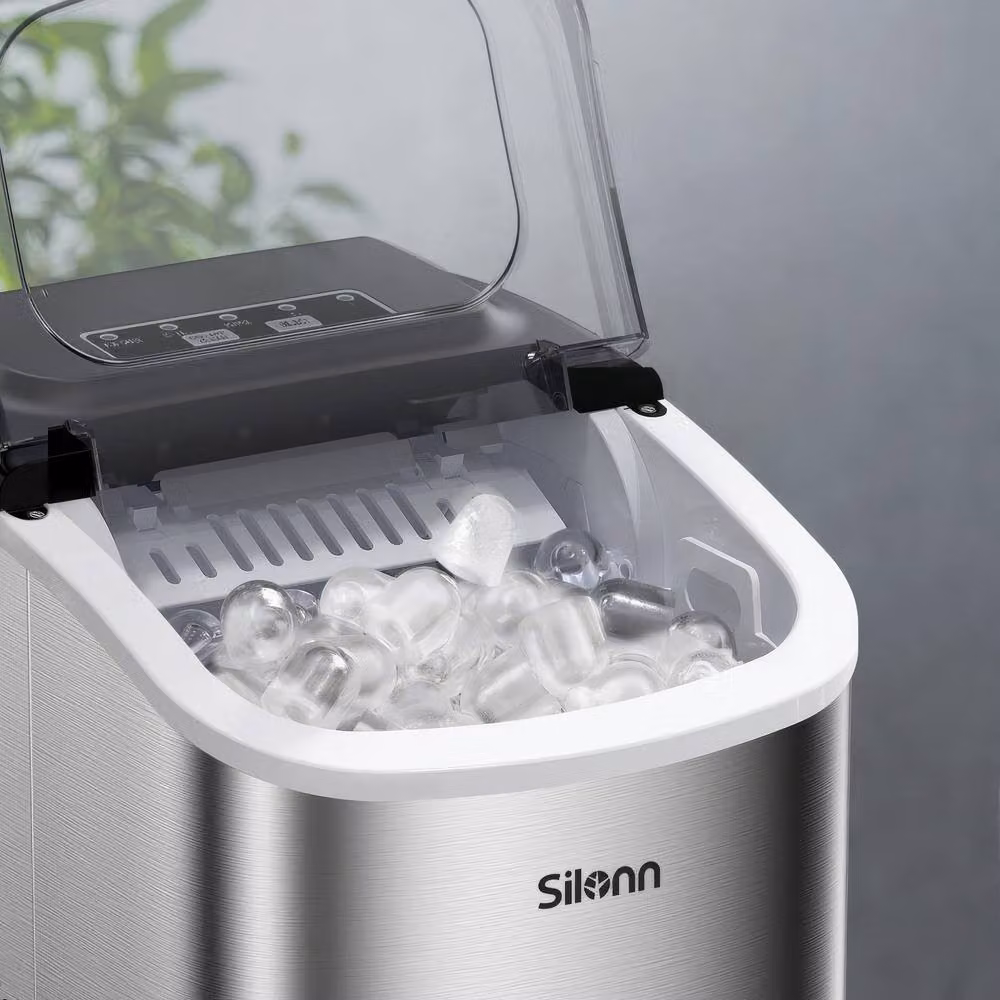 Silonn Countertop Ice Maker Machine in Silver Stainless Steel with Self-Cleaning Function – 3