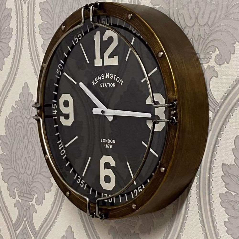 Minster Brown Analog Round Metal Wall Clock, W: 40 cm, H: 40 cm, D: 8 cm – 2
