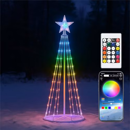 Xmas Haus 1.5m RGB LED Smart Christmas Tree with Star Top, Remote and App Control, Multicolour and White – 1