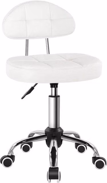 FORGEVIO Versatile Swivel Rolling Stool with Castors in White Faux Leather