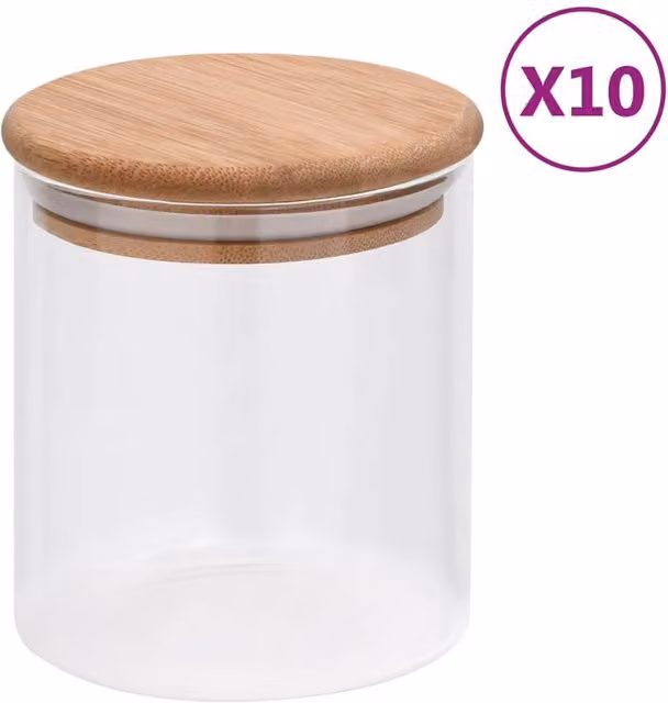 Berkfield 10 Piece Set of Airtight Glass Storage Jars with Bamboo Lids, 600 ml, Black