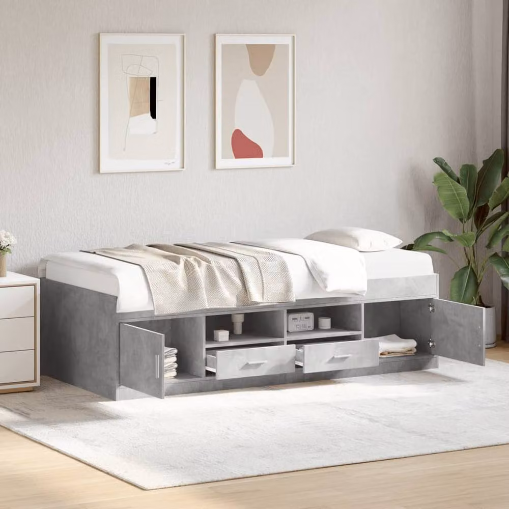 Berkfield Home Modern Daybed with Drawers in Concrete Grey, W/D/H: 100 x 200 cm – 2