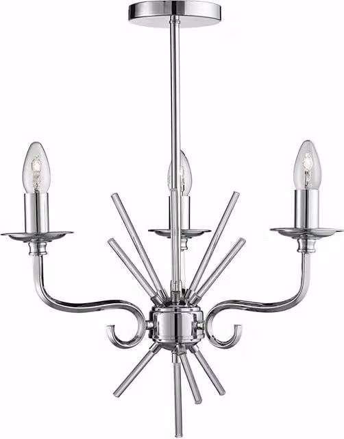Gr8 Home Chrome 3-Arm Chandelier Silver Glass Pendant Ceiling Light