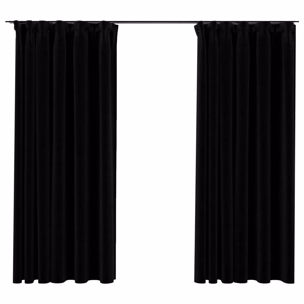 Berkfield Linen-Look Blackout Curtains with Hooks, 2 Pack, Black, W: 140 cm, H: 175 cm – 2