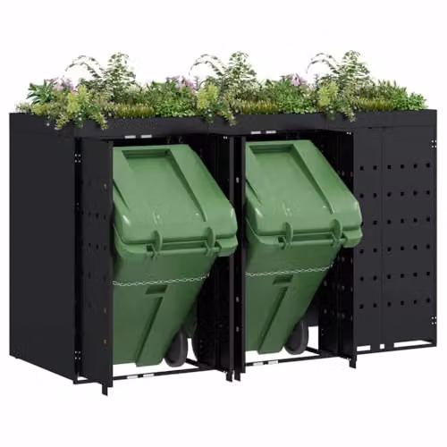 vidaXL Wheelie Bin Storage for 3 Bins, Black, W: 204 cm, D: 77.5 cm, H: 121.5 cm