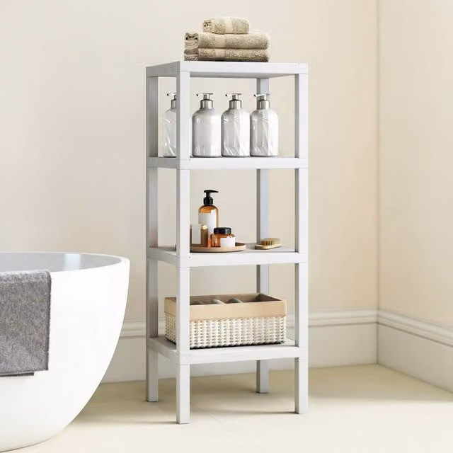 Costway 4-Tier Plastic Bathroom Storage Shelf Unit in White – 1