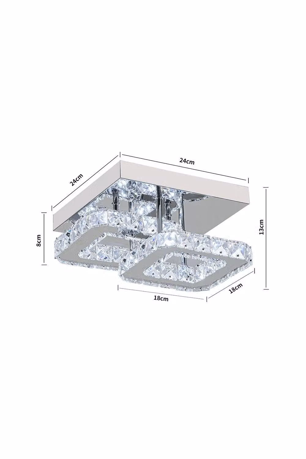 H&O Direct Glam Crystal Square Flush Mount Ceiling Light in Silver and Chrome – 2