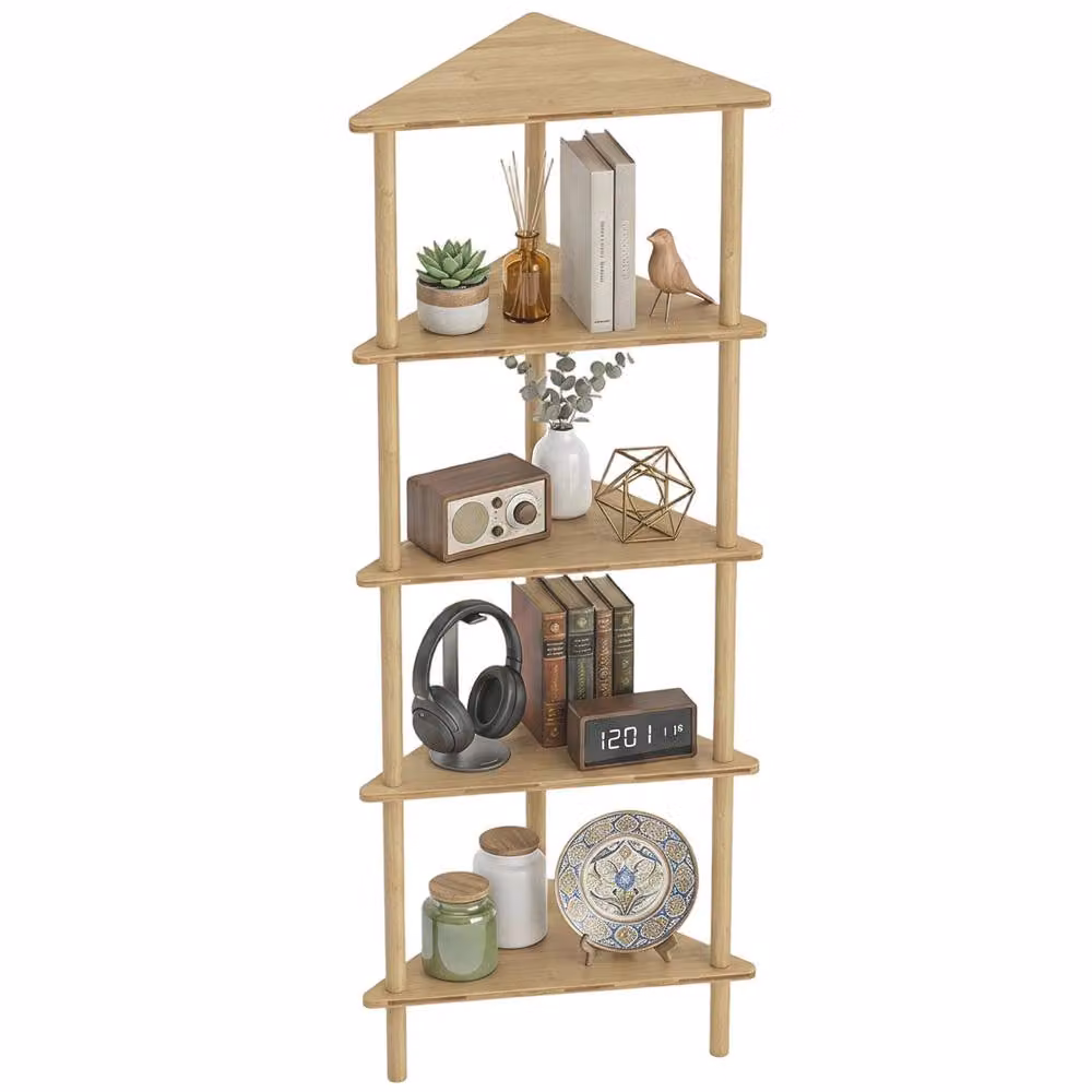 STILVORA 5 Tier Bamboo Corner Shelf in Beige – 2