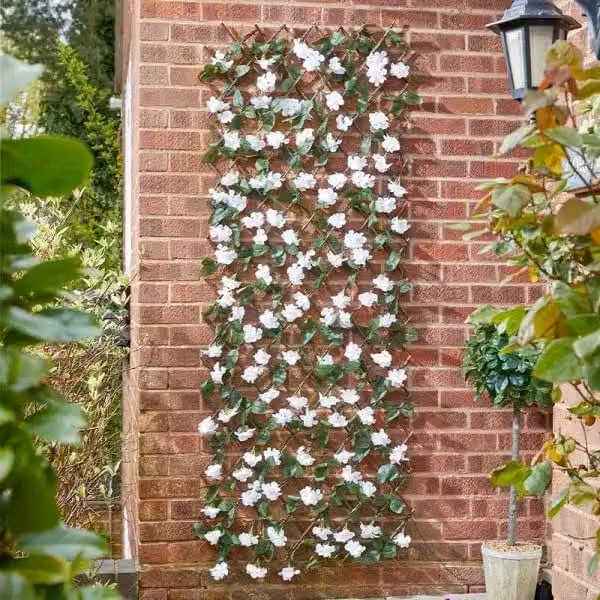 Marco Paul Solar Powered Artificial Flower Wall Garden Trellis with LED Warm White Light, Green and White – 2