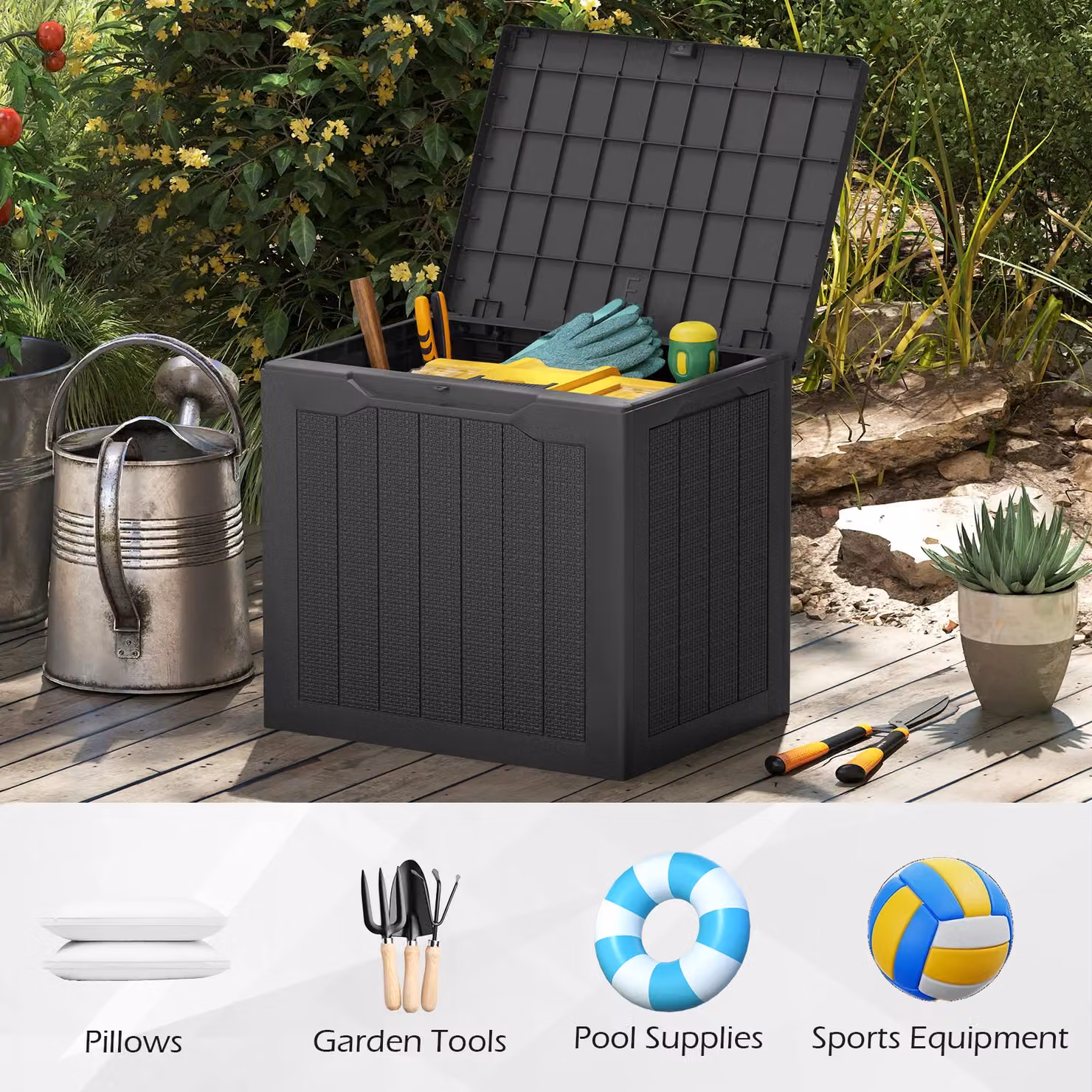 Costway 96L Outdoor Storage Deck Box with Lockable Lid in Black – 4