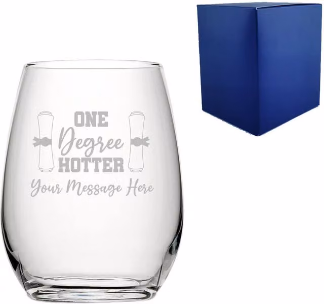 Uniqueful Personalised One Degree Hotter Engraved Stemless Wine Glass in Clear