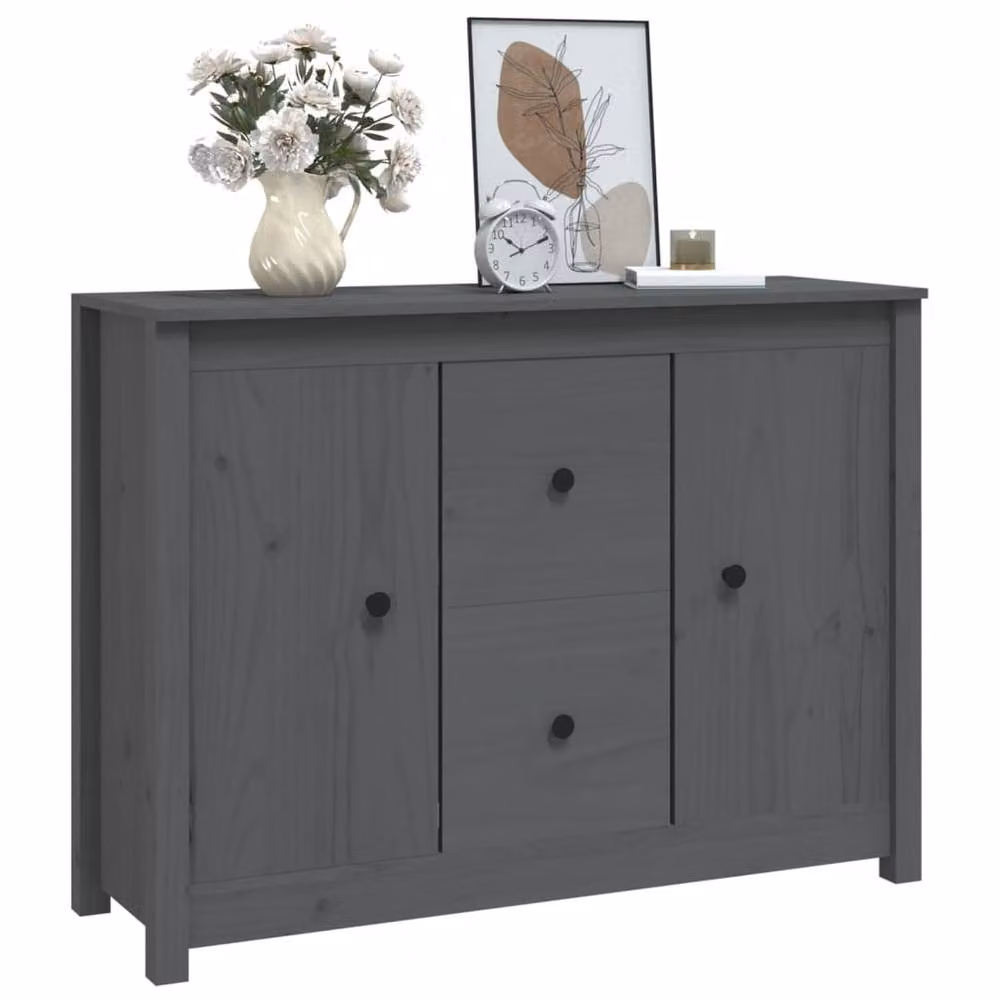 Berkfield Home Grey Solid Wood Pine Sideboard, W/D/H: 100 x 35 x 74 cm – 4