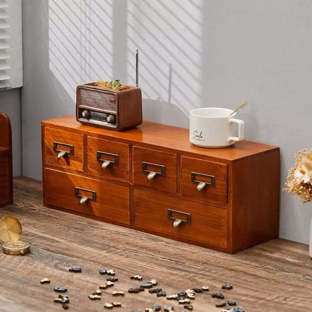 SPETLEK Solid Oak 6-Drawer Storage Cabinet in Brown, W: 100 cm – 1