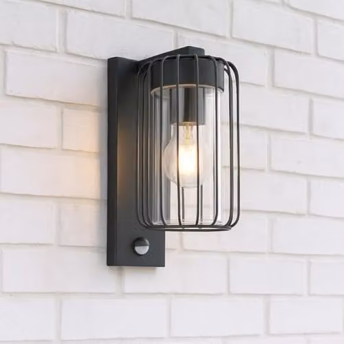 CGC Lighting Alvin Black Modern Outdoor Cage Wall Lantern with PIR Motion Sensor and E27 Bulb Holder – 7