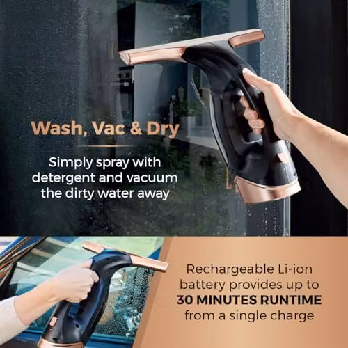 Tower T13100BLG Cordless Rechargeable Window Cleaner in Black, Gold and Grey with 150ml Water Tank – 3