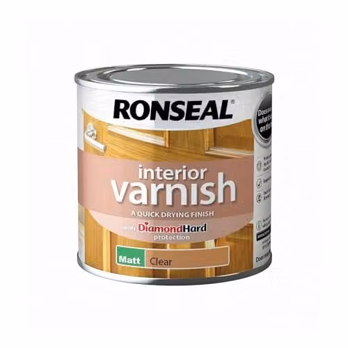 Ronseal Quick Dry Matt Clear Interior Wood Varnish, 250 ml