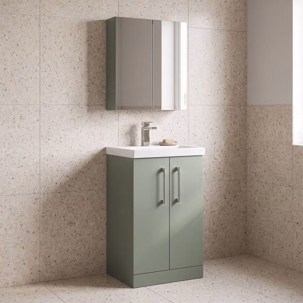Balterley Contemporary 2-Door Freestanding Bathroom Floor Vanity Unit in Matt Satin Green, W: 50 cm, D: 50 cm, H: 50 cm – 2