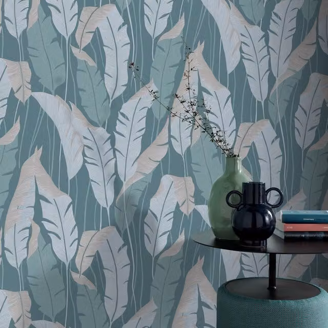 Erismann Arwen Leaf Blue Botanical Floral Wallpaper Roll