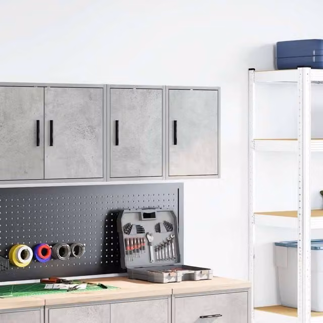 Berkfield Home Set of 2 Wall Mounted Garage Cabinets in Concrete Grey, W/D/H: 41.0 x 30.0 x 30.0 cm – 1