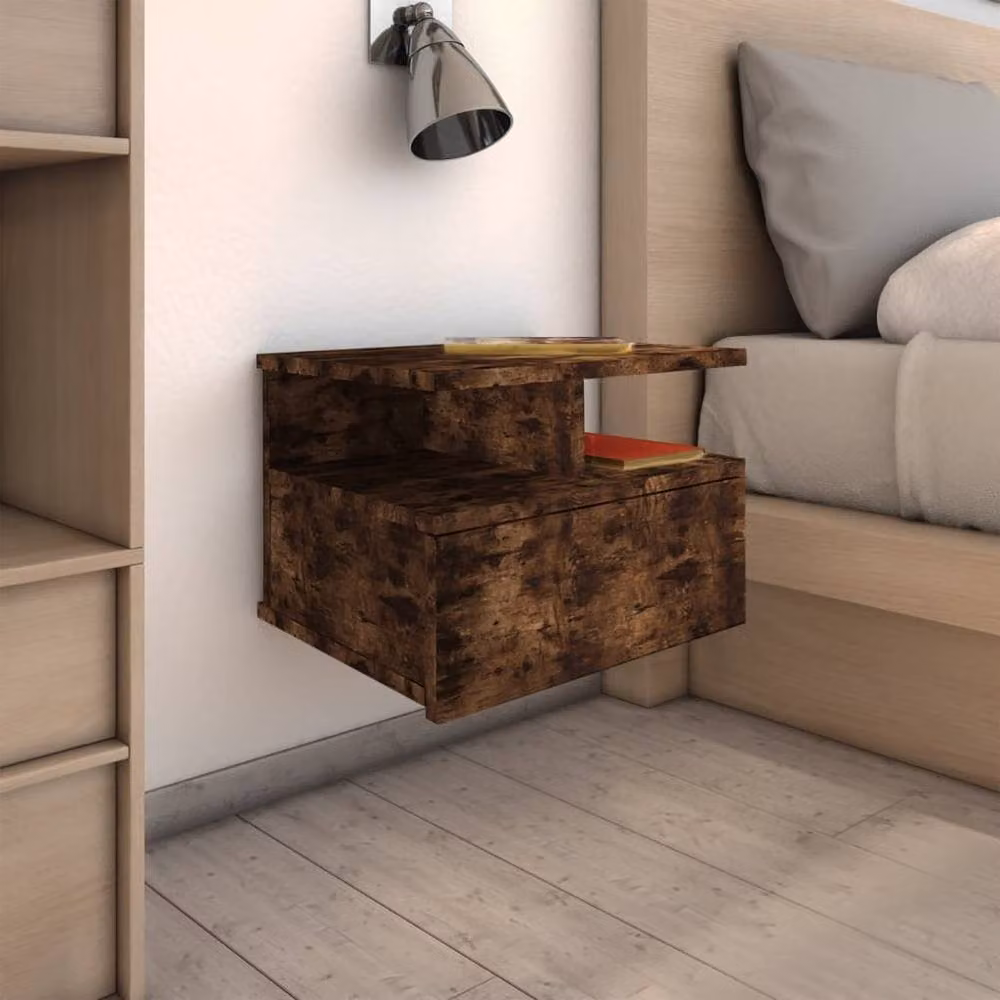 Berkfield Home Floating Nightstand 2 Piece Set in Smoked Oak Brown, W/D/H: 40 x 31 x 27 cm – 2