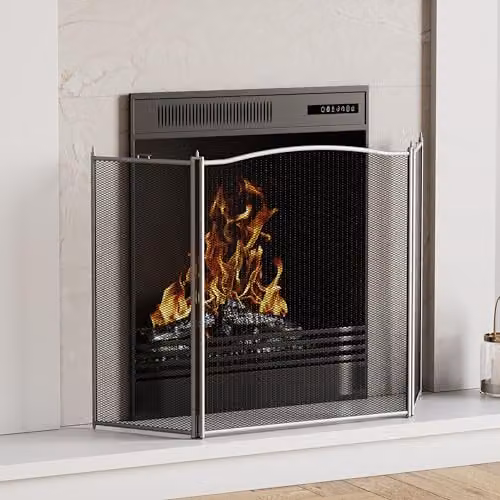 Fire Vida Denton 3 Panel Fire Screen in Pewter Silver and Grey, H 96.0 cm x W 60.0 cm x D 8.0 cm