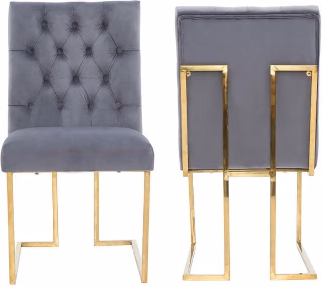 Life Interiors Set of 2 Siena Luxury Tufted Velvet Dining Chairs in Grey with Gold Frame