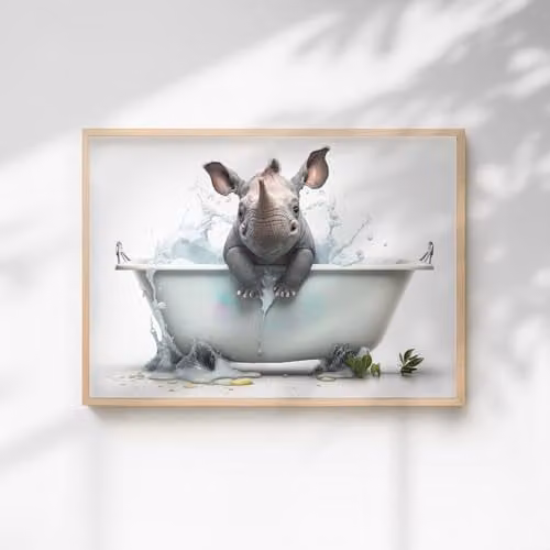 60 Second Makeover Baby Rhino Animal Print Paper Poster, A3, Multicolour